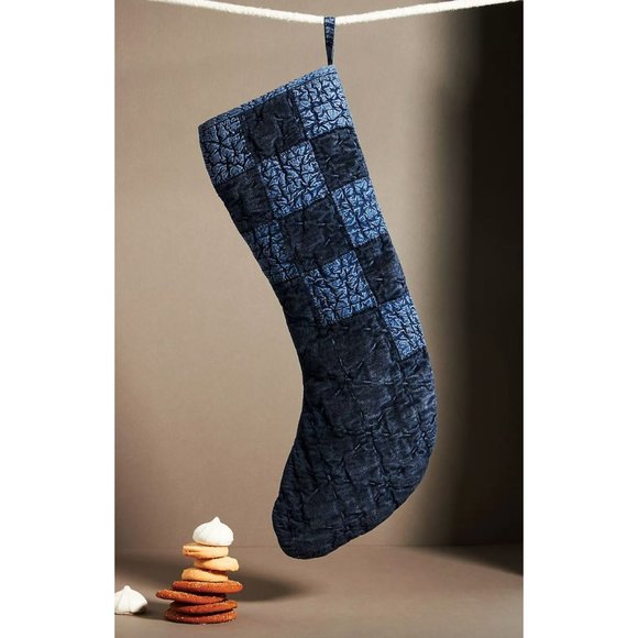 Anthropologie Dark Blue Quilted Navona Stocking - Picture 1 of 5